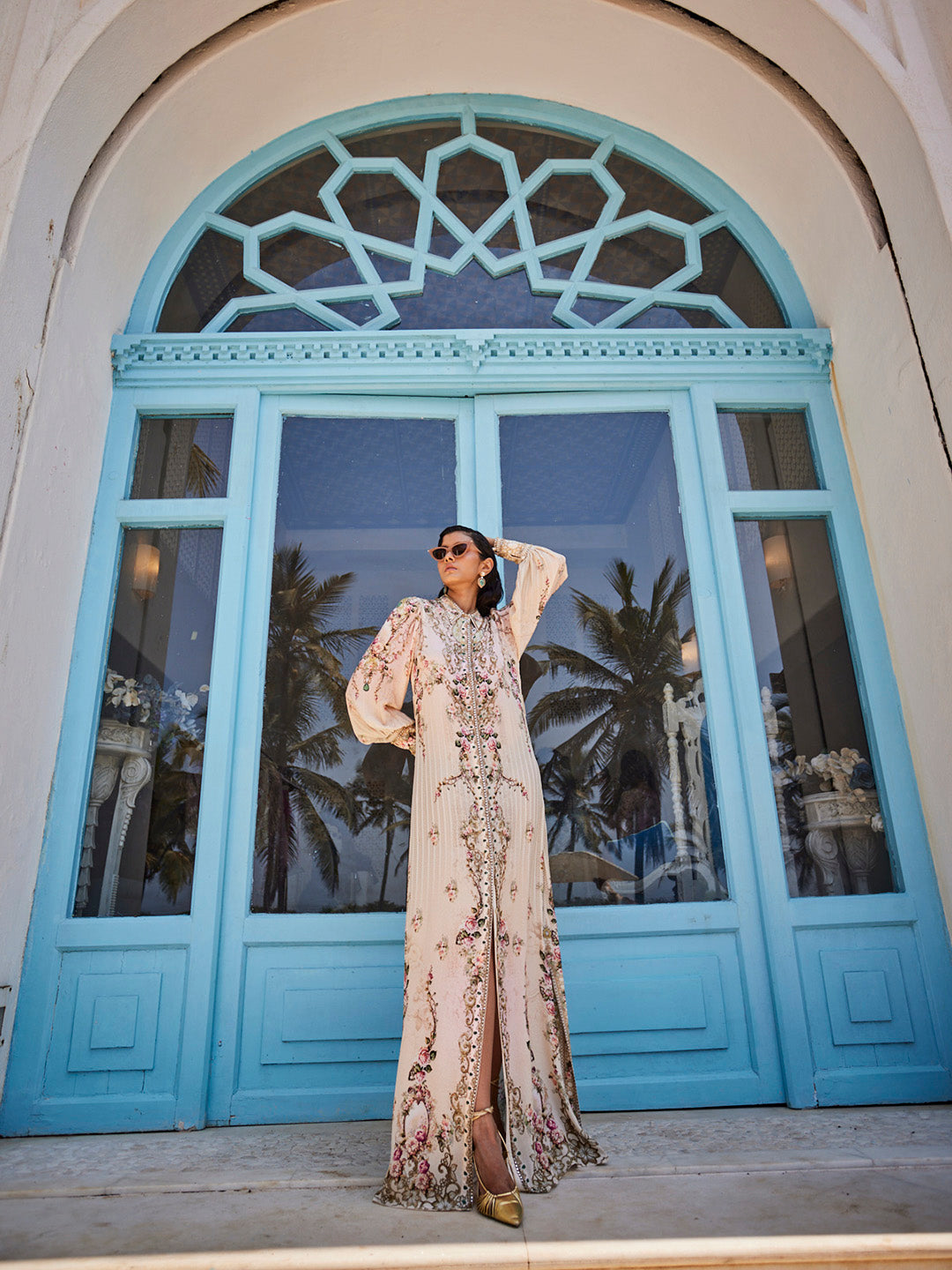 Digital Floral Printed Crepe Kaftan Dress