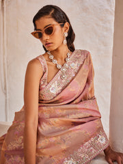 Sequin Embroidered Border Tissue Saree