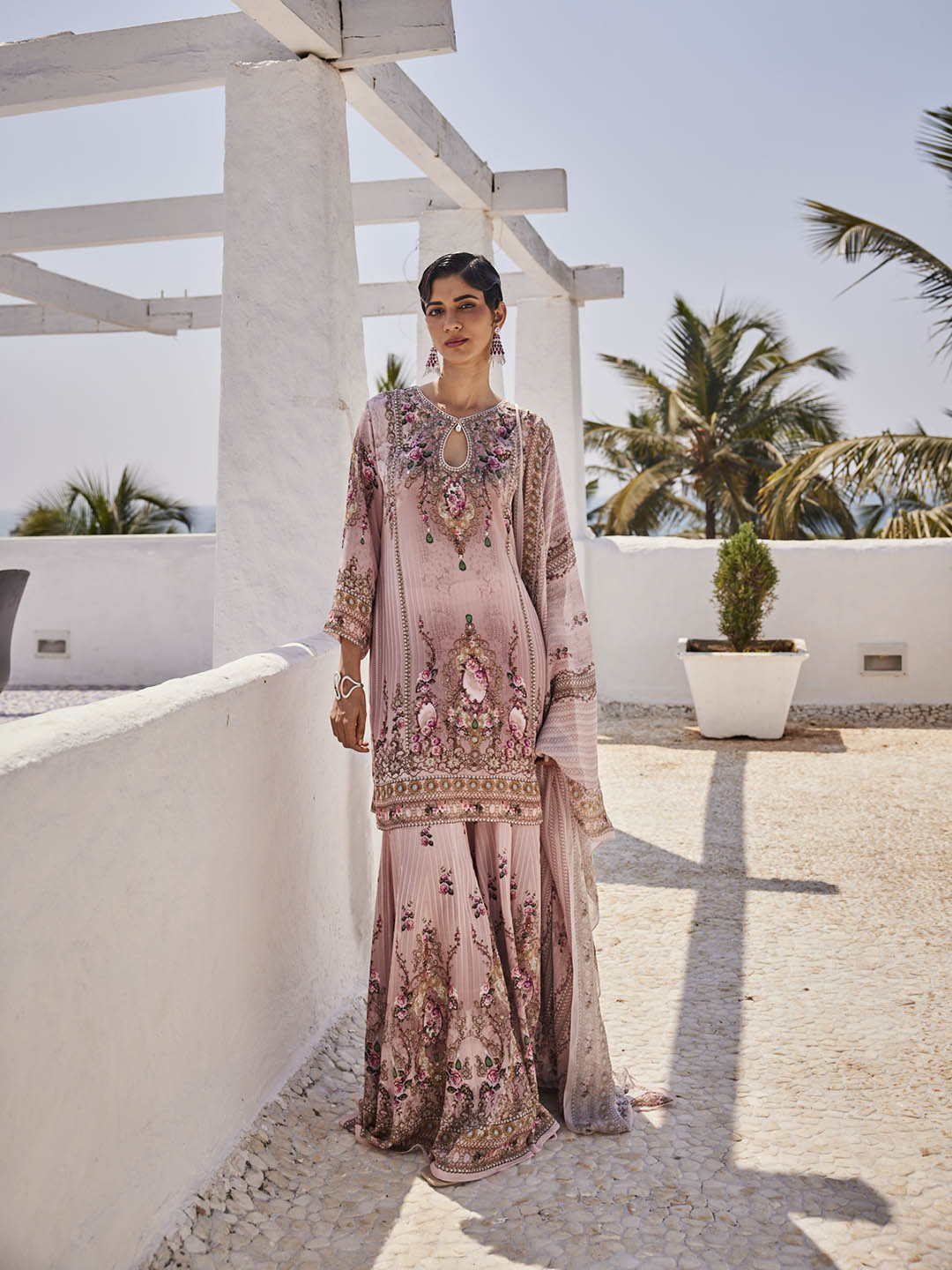 Digital Printed Georgette Kurta With Sharara &amp; Dupatta