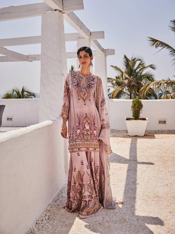 Digital Printed Georgette Kurta With Sharara &amp; Dupatta