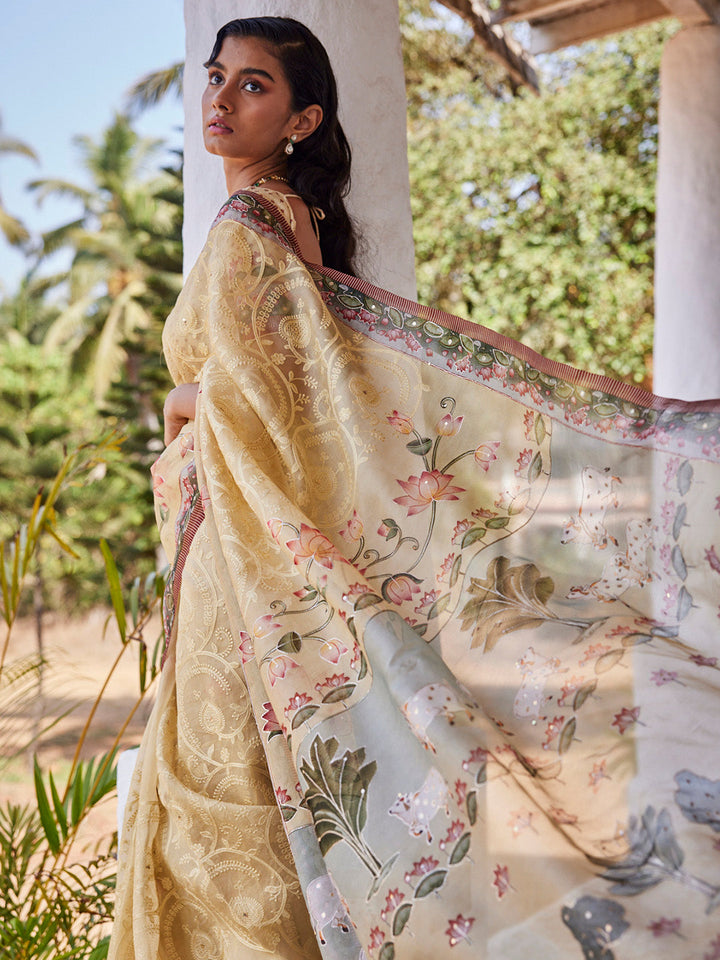 Sequin Work Printed Organza Saree