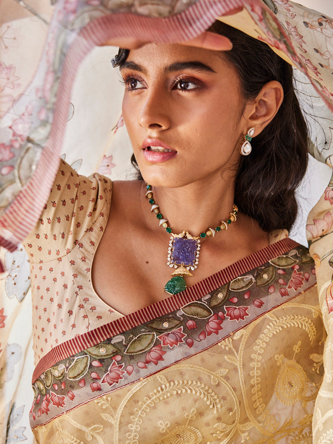 Sequin Work Printed Organza Saree