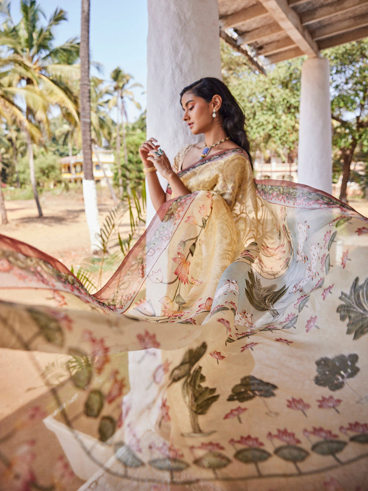 Sequin Work Printed Organza Saree