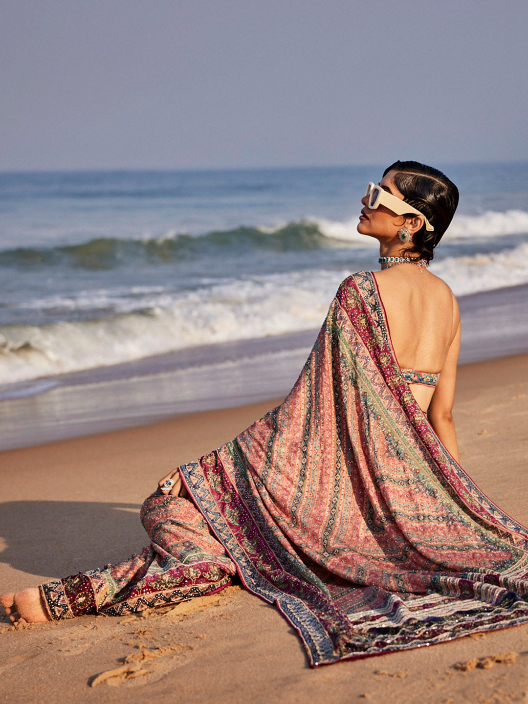 Stone Work Printed Georgette Saree