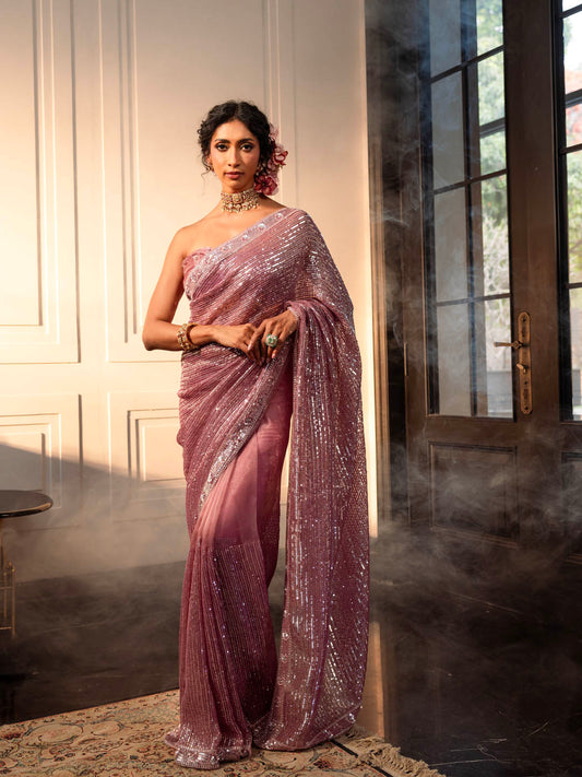 Sequin Embroidery Tissue Saree