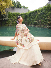 Floral Printed Crepe Choli With Lehenga & Dupatta