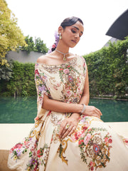 Floral Printed Crepe Choli With Lehenga & Dupatta