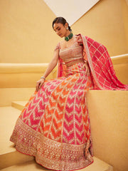 Embroidered Georgette Choli With Lehenga & Dupatta