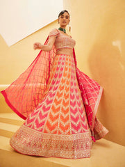 Embroidered Georgette Choli With Lehenga & Dupatta