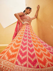 Embroidered Georgette Choli With Lehenga & Dupatta