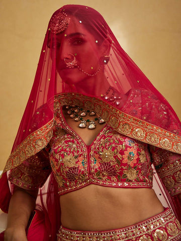 Zari Embroidered Banarasi Choli With Lehenga & Dupatta