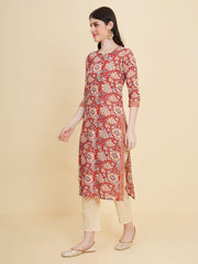 Floral Printed Cotton Kurta With Pants & Dupatta