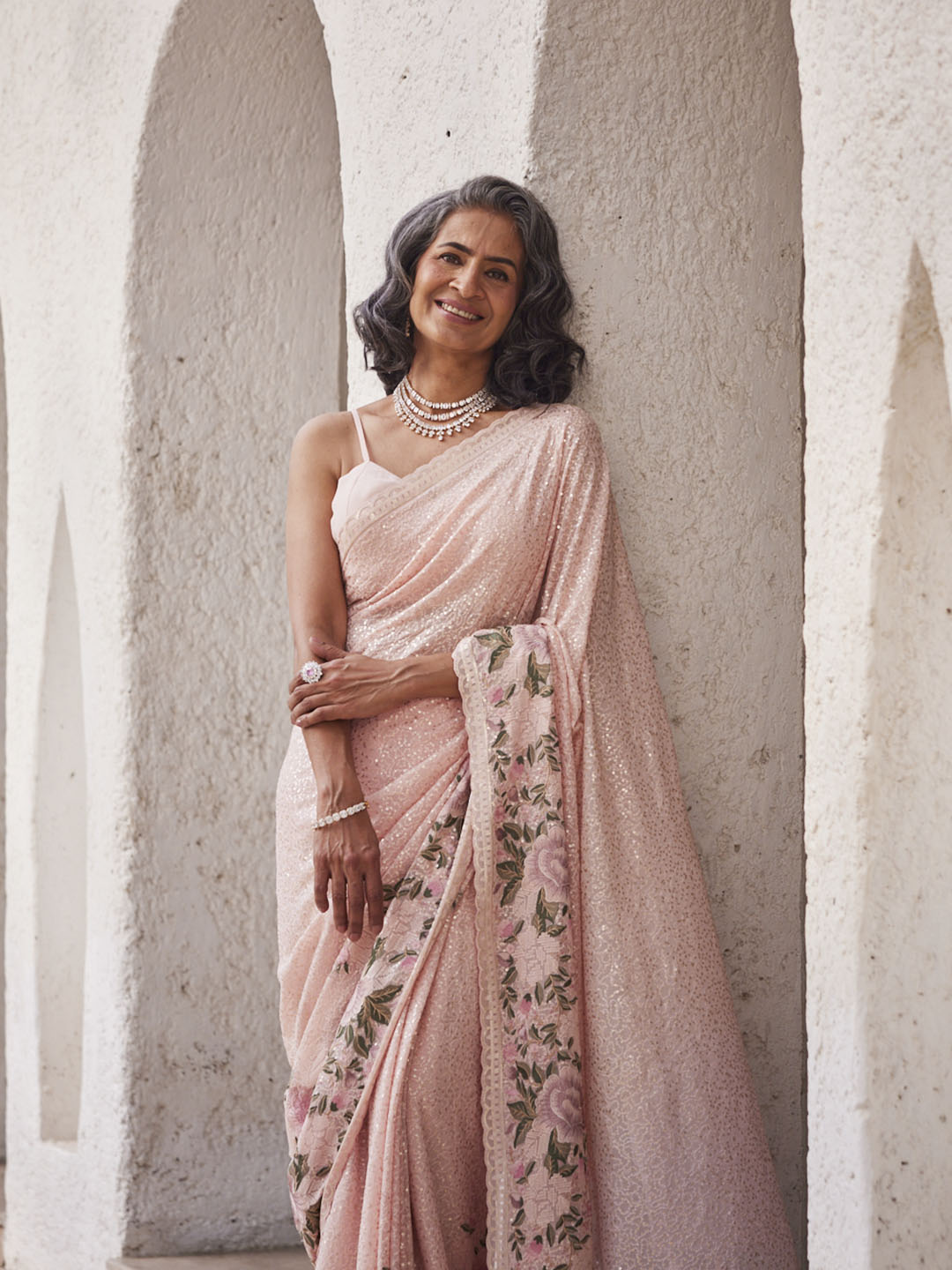 Sequin Work Printed Georgette Saree