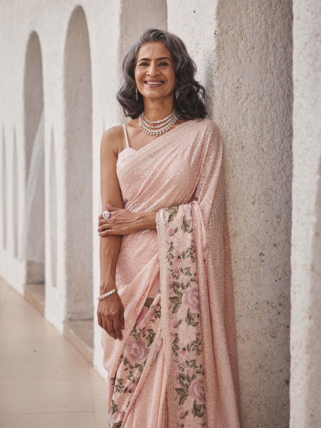 Sequin Work Printed Georgette Saree