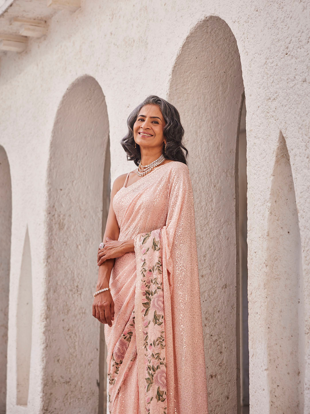 Sequin Work Printed Georgette Saree