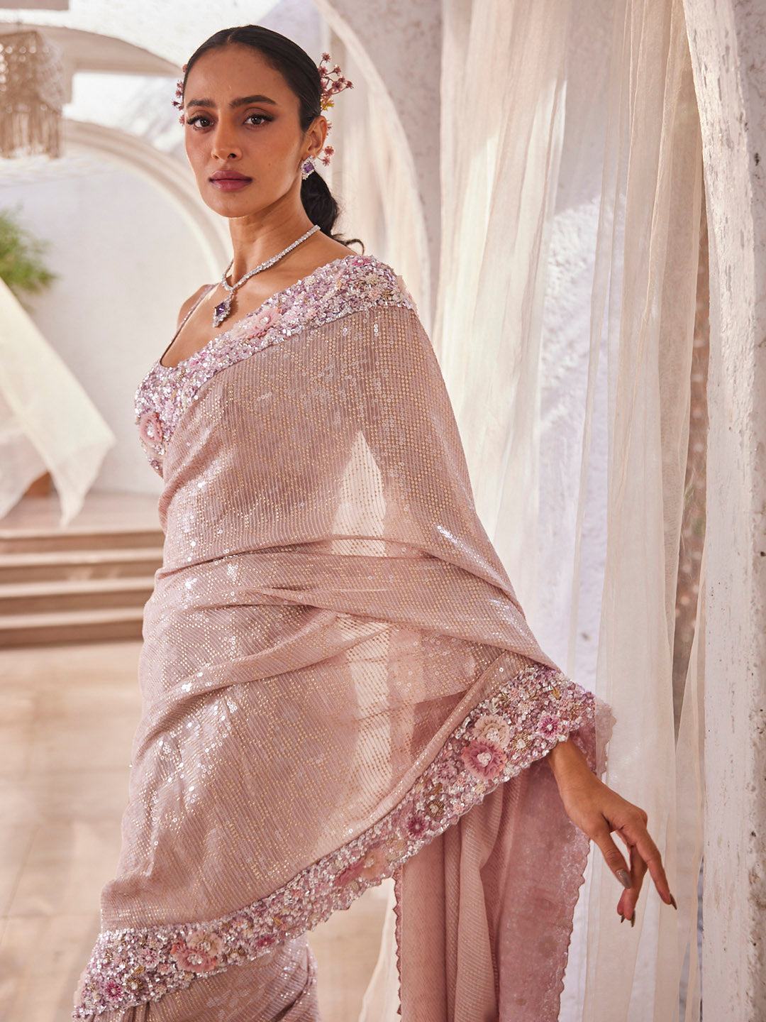 Sequin Work Georgette Saree