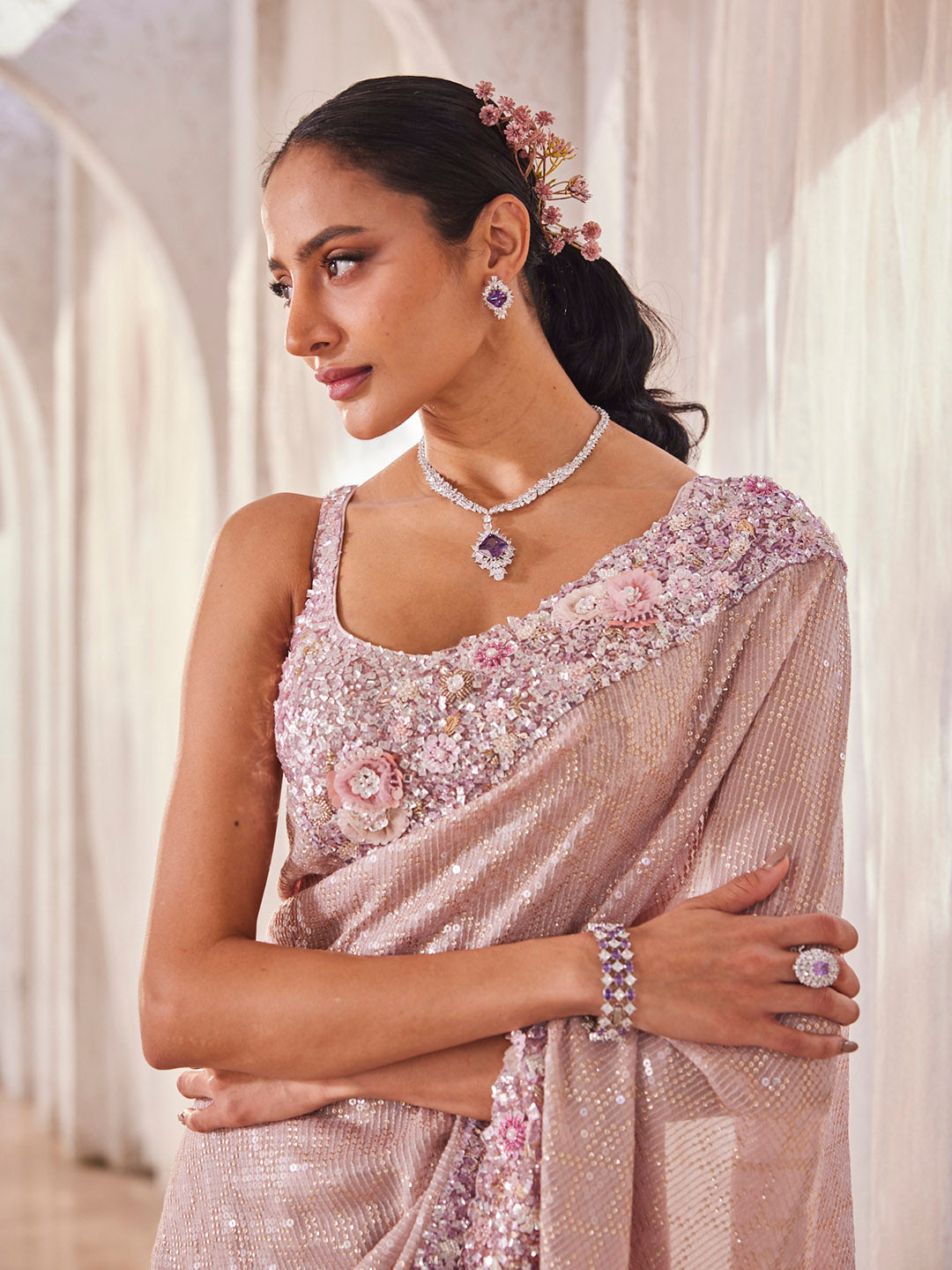 Sequin Work Georgette Saree