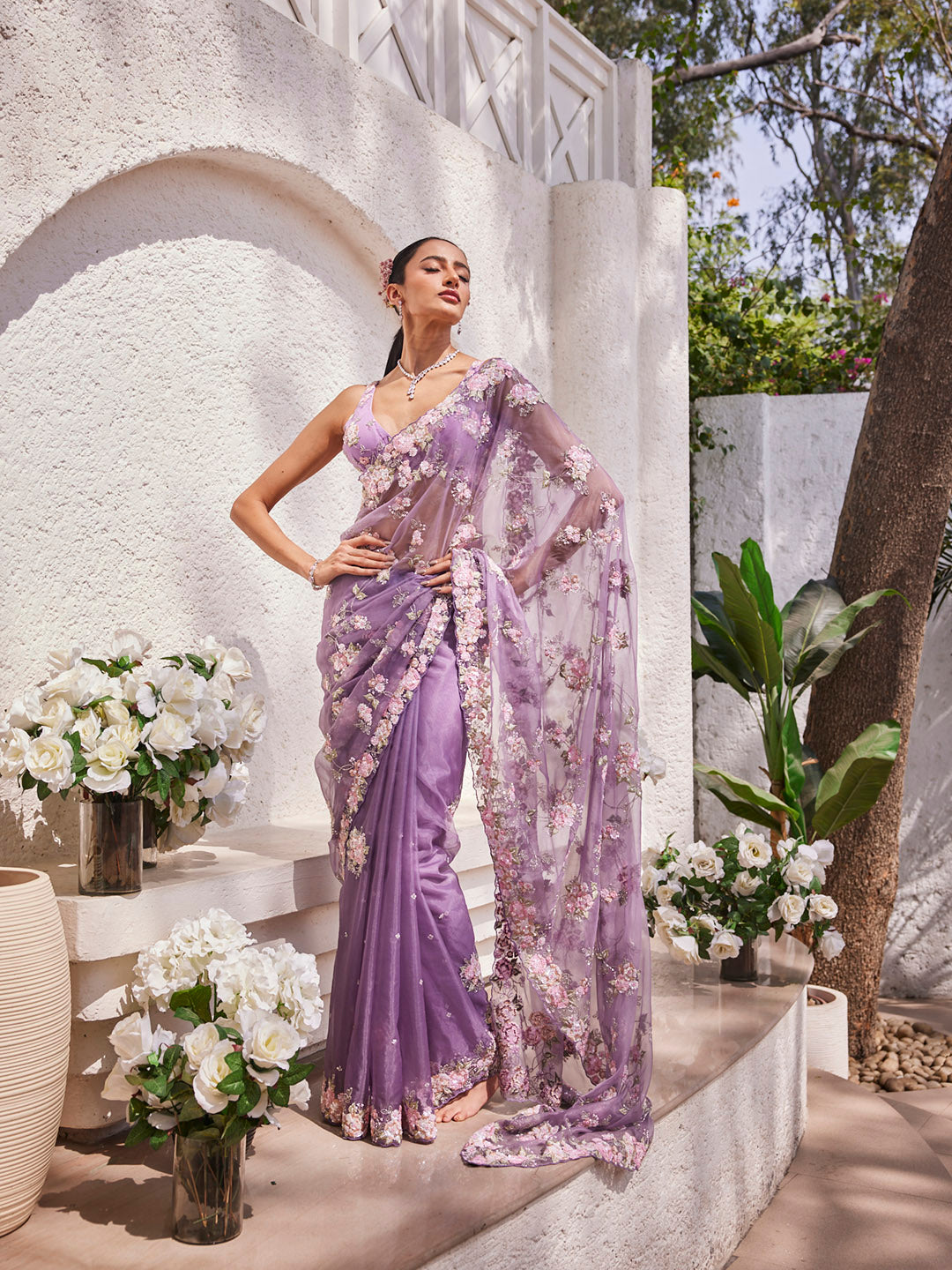 Sequin Embroidery Organza Saree