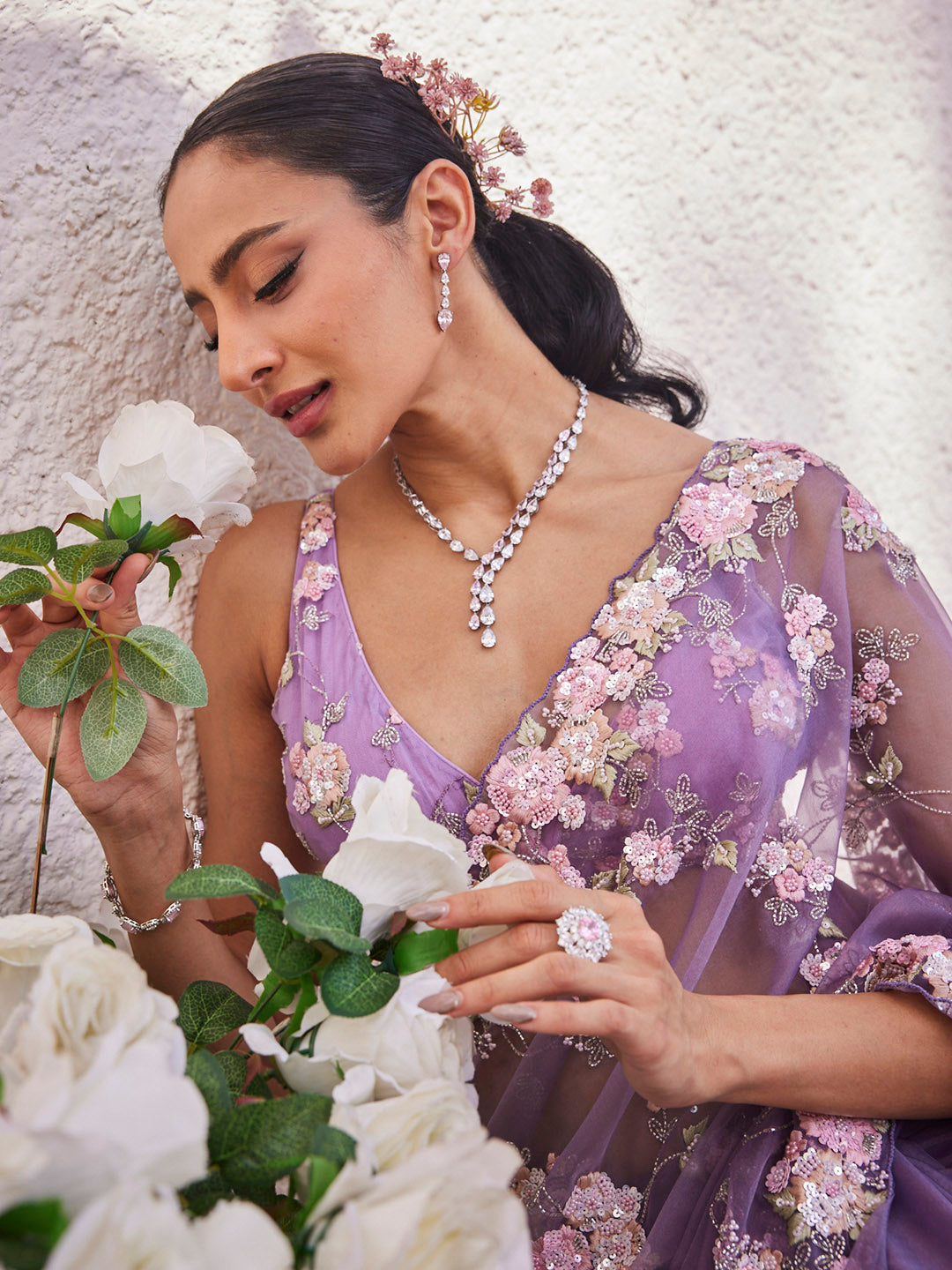 Sequin Embroidery Organza Saree