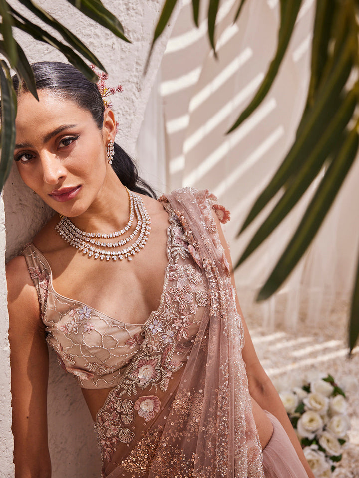 Cutdana &amp; Sequin Work Embroidery Net Saree