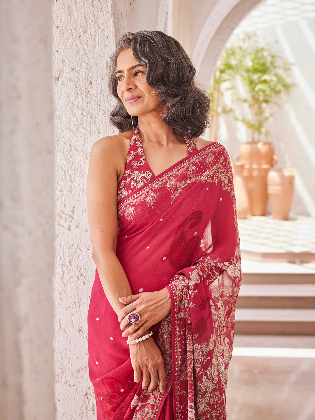 Stone Work Printed Georgette Saree