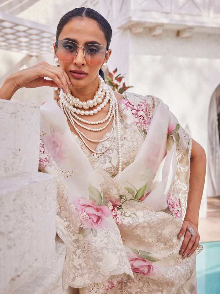 Digital Floral Printed Organza Saree