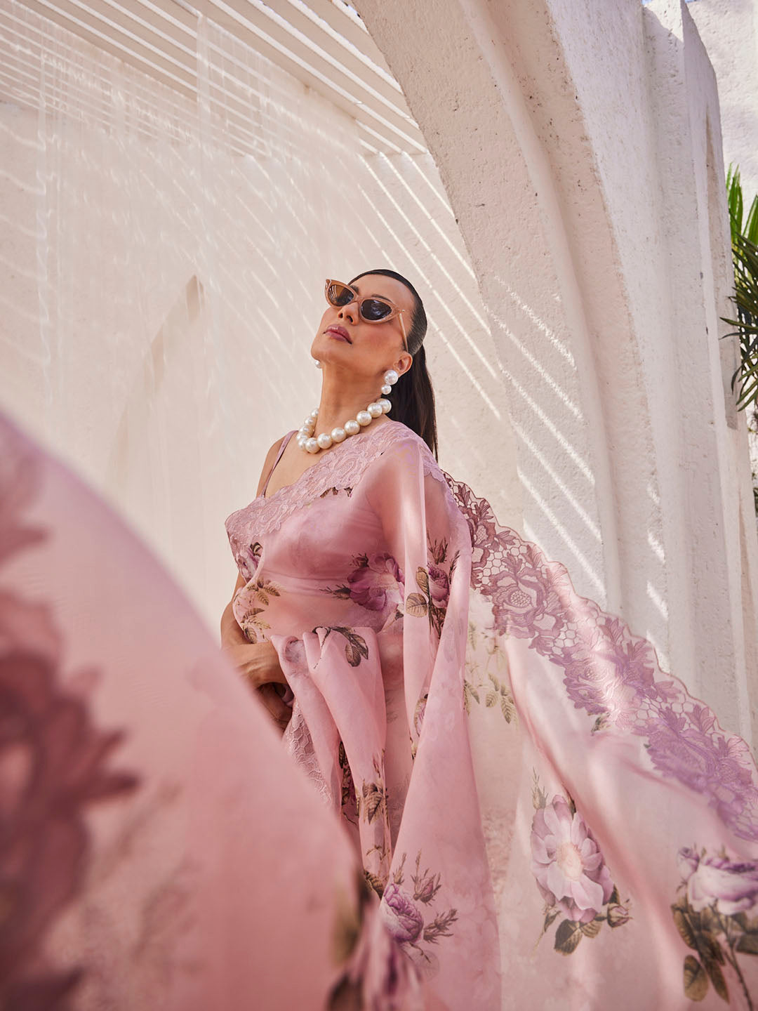 Digital Floral Printed Organza Saree