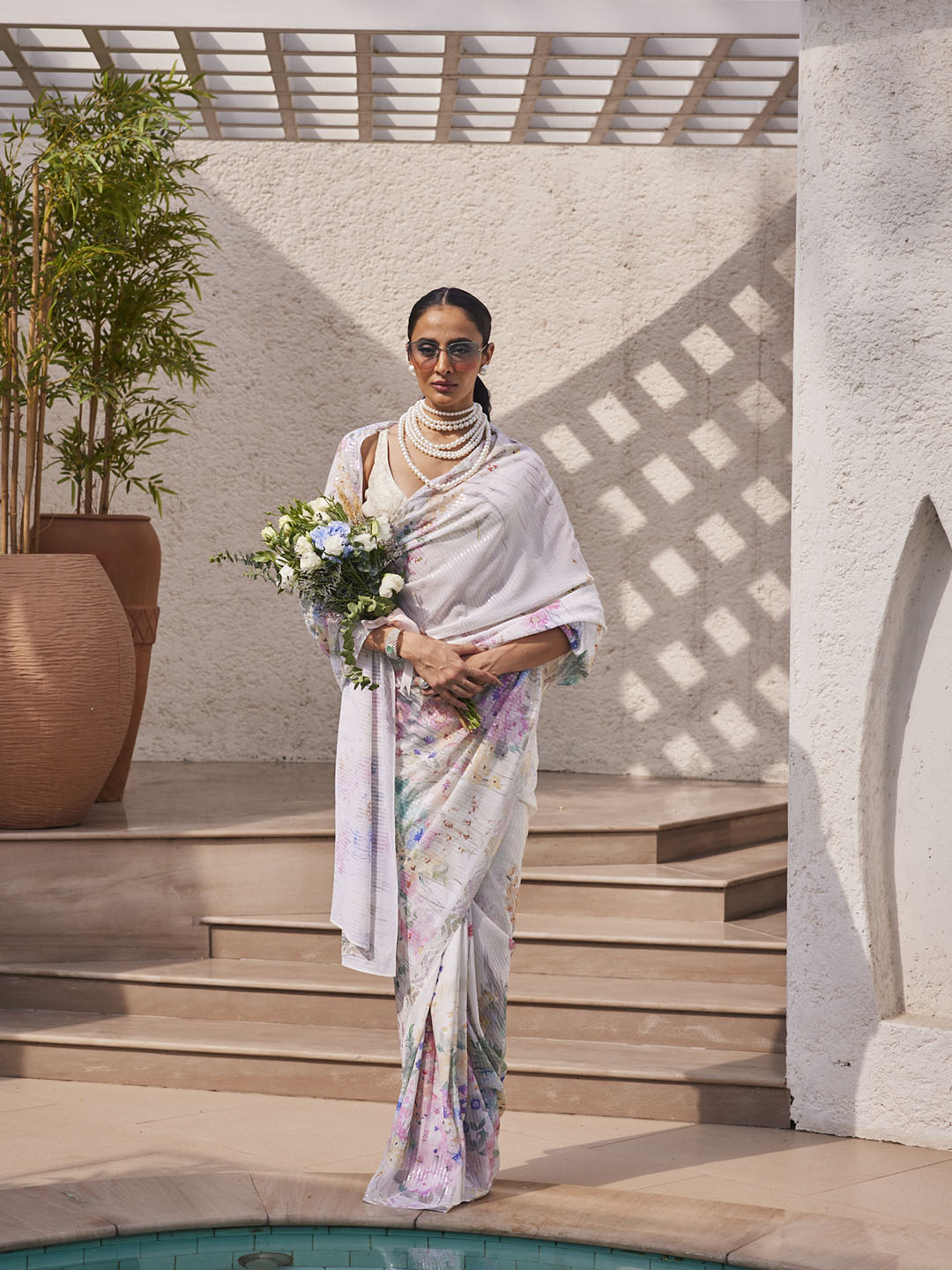 Sequin Work Printed Georgette Saree