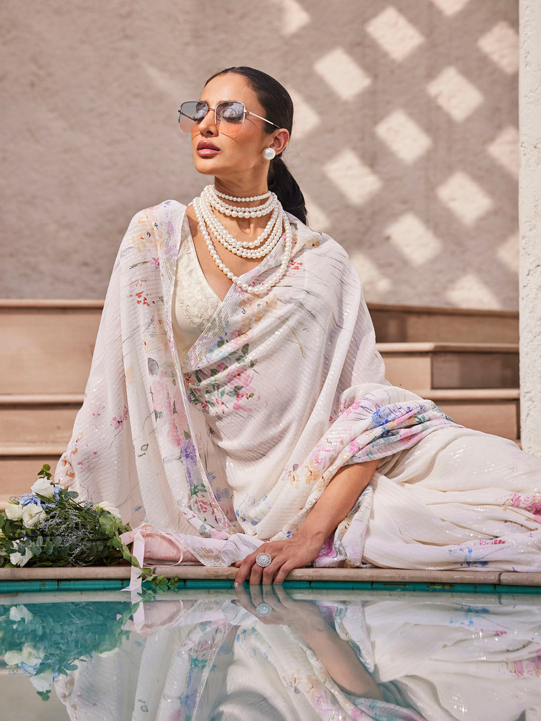 Sequin Work Printed Georgette Saree