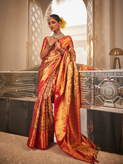 Golden Kanjeevaram Woven Handloom Saree