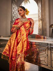 Golden Kanjeevaram Woven Handloom Saree
