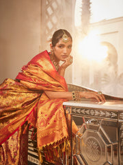 Golden Kanjeevaram Woven Handloom Saree