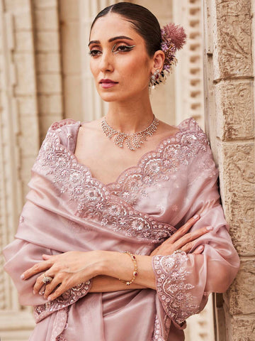 Sequin Embroidered Organza Saree