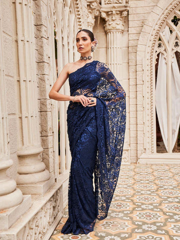 Stone Work Embroidered Lace Saree