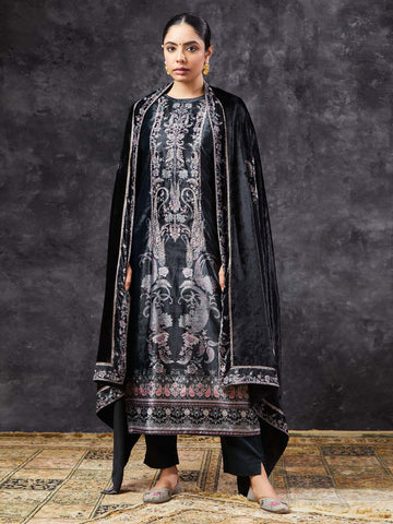 Printed Tussar Unstitched Suit Piece With Dupatta
