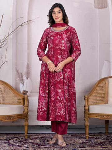 Floral Chanderi Anarkali Suit Set