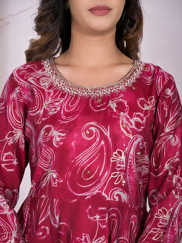Floral Chanderi Anarkali Suit Set