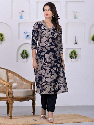 Floral Printed Chanderi Stitched Suit Set