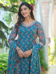 Lake Blue Cotton Salwar Suit With Dori