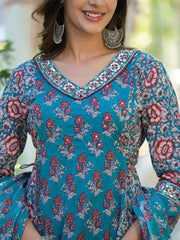 Lake Blue Cotton Salwar Suit With Dori