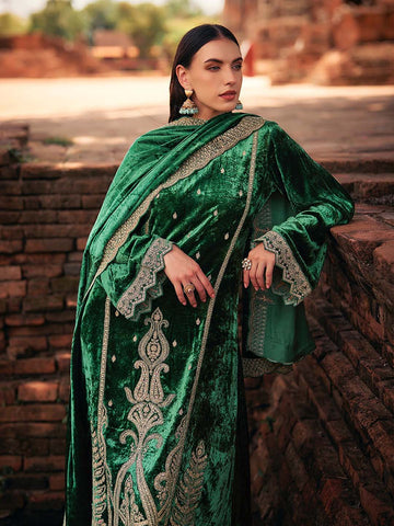 Neck Embroidered Velvet Unstitched Suit Piece With Dupatta