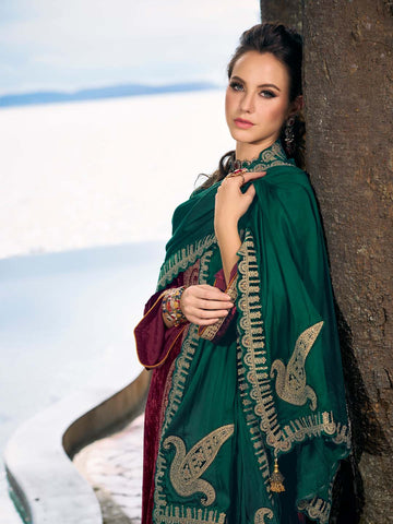 Neck Embroidered Velvet Unstitched Suit Piece With Dupatta