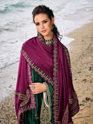 Neck Embroidered Velvet Unstitched Suit Piece With Dupatta