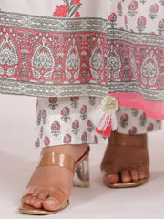 Floral Printed Cotton Kurta With Pants & Dupatta