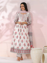 Floral Printed Cotton Kurta With Pants & Dupatta