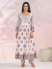 Floral Printed Cotton Kurta With Pants & Dupatta