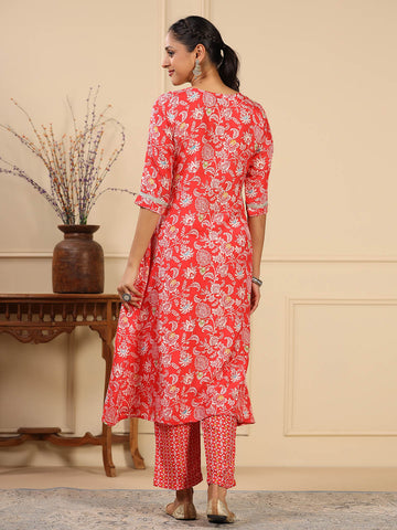 Floral Printed Muslin Anarkali Kurta Set