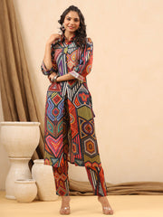 Multi-colored Mirror Work Long Kurti Co-ord Set