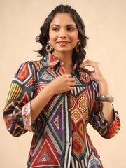 Multi-colored Mirror Work Long Kurti Co-ord Set