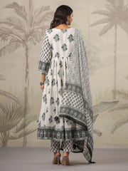 Floral Printed Cotton Kurta With Pants & Dupatta